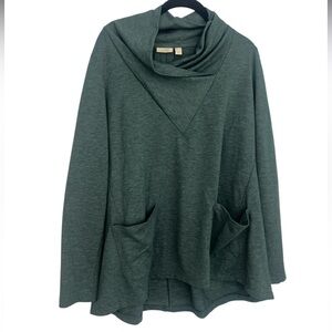 LOGO Lounge by Lori Goldstein Dark Green French Terry Cowl Neck Top Pockets